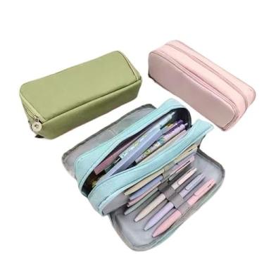 Imagem de Estojo Escolar, Estojo de Lápis de Tecido de Grande Capacidade Camada Double Sided Pen Bag Pencil Case Escolar(Cor aleatória)