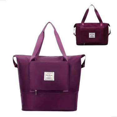 Imagem de Bolsa de Viagem Dobrável e Expansível com Encaixe na Mala Bagagem de Mão 42x22x28 Tecido Oxford Bolsa de Academia e Treino (Roxo)