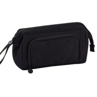 Imagem de Estojo Escolar de Lápis de Tecido de Grande Capacidade com Duas Divisórias Portátil(Preto)