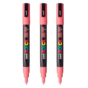 Imagem de posca Marcadores de tinta à base de água PC-3M, ponta fina reversível (0,9-1,3 mm), rosa coral, 3 unidades