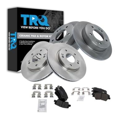 Imagem de TRQ Kit de freio dianteiro e traseiro e rotor de cerâmica compatível com Hyundai Elantra 2011-2016 2013-2014 Elantra Coupe 2013-2016 Elantra GT 2012-2015 Veloster 2014-2016 Kia Forte Forte Koup 2015