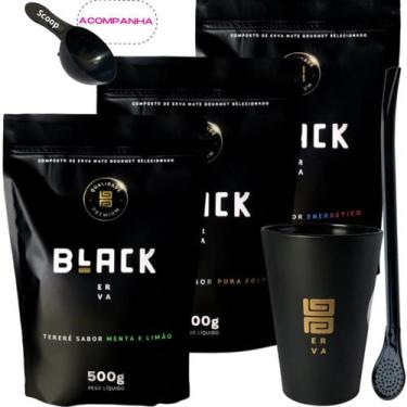 Imagem de Kit Black Erva Mate Tereré 3 Pacotes 500g cada + Copo Caldereta acríli