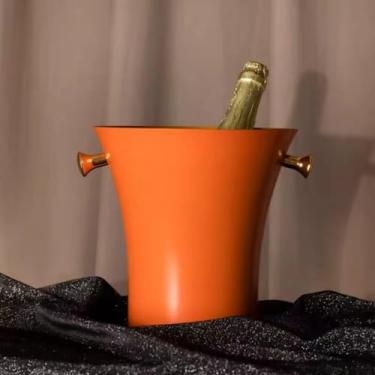 Imagem de Balde de gelo de aço inoxidável bicamada preservação do calor isolamento frio bonito KTV champanhe vinho tinto cerveja gelo bloco de gelo balde comercial (laranja, único)