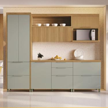 Imagem de Cozinha Modulada 5 Peças com Tampo MDF Marquesa Nesher - Nature/Verde