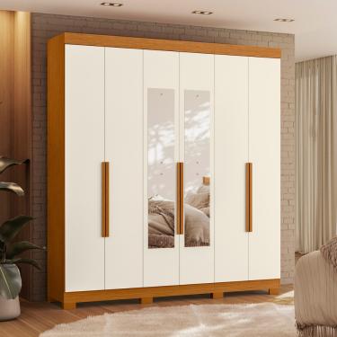 Imagem de Guarda Roupa Casal com Espelho 6 Portas Vinci Albatroz - Cinamomo/Off White