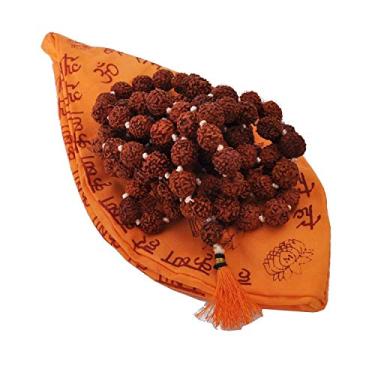Imagem de Abacus India Mala 5 Mukhi Rudraksha com bolsa Gomukhi para Mantra Jaap e uso | 108+1 contas Panchmukhi Mala de cinco faces para homens e mulheres (Rudraksh Mala+Japa Bag Yellow)