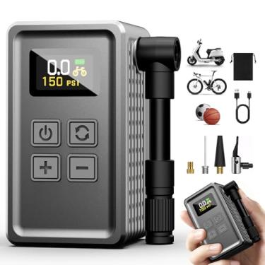 Imagem de SKYJDM Mini bomba de bicicleta 150PSI com calibre, bomba de ar elétrica de inflação rápida, inflador de pneu portátil para válvula Presta e Schrader - bicicleta, bicicleta elétrica, bicicleta de