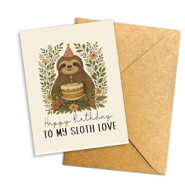Imagem de Podagree Cute Sloth Birthday – Happy Birthday to My Sloth Love – Presente romântico engraçado para namorado, namorada, marido, esposa, amante de animais – 14 x 20 cm dobrado com envelope