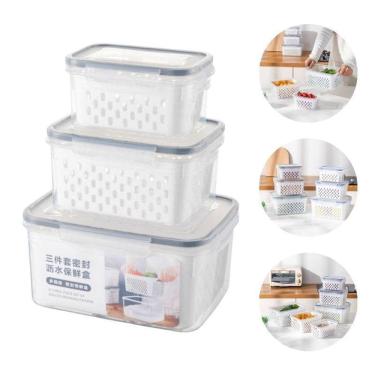 Imagem de Conjunto 03 Potes Herméticos Empilhável Com Cesto Interno