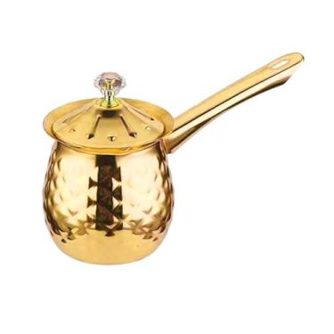 Imagem de Alunsito Cafeteira turca de aço inoxidável, cafeteira moka, máquina de café expresso para fogão, cafeteira de acampamento, aquecedor de café árabe grego com tampa e alça, dourado, 600 ml