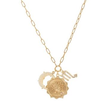 Imagem de Colares de ouro do zodíaco para mulheres, peças de presentes do zodíaco com opala lua crescente e pingente de moeda, joias de astrologia, colar de horóscopo de constelação, presentes de signo da moda