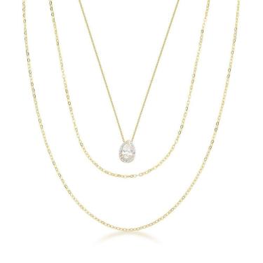 Imagem de Colar Triplo Com Pingente De Gota Em Zircônia E Banho De Ouro 18k