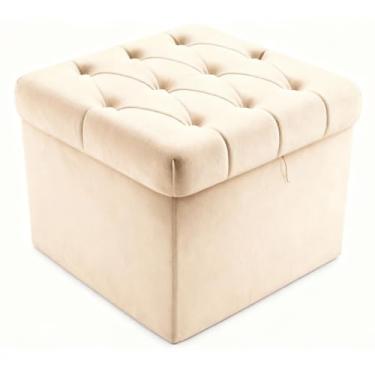 Imagem de Puff Baú Capitonê 50x50x45cm Vit Decor – Suede Bege – Assento, Organizador e Decoração (Bege)