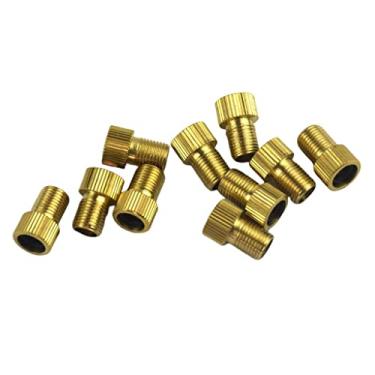 Imagem de Adaptador conversor de válvula Presta para Schrader dourado 10 peças para bomba de tubo de pneu de carro e bicicleta - Adaptadores de latão com vedação de borracha - Serve na maioria das bombas de