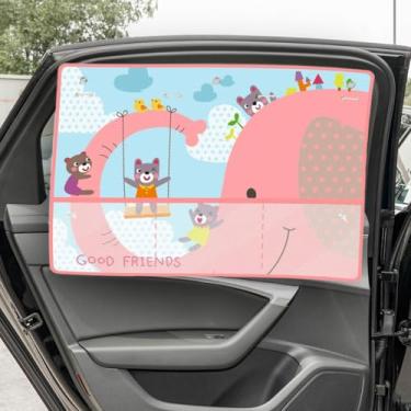 Imagem de DUSCOKE Persiana blackout para janela de carro para bebês – Cortinas de para-sol para janela lateral do carro com 7 ventosas e bolso de armazenamento – Padrão de desenho animado fofo proteção contra o