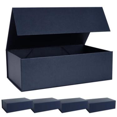 Imagem de Caixa de presente LFBOX azul marinho com tampas magnéticas 35x21x11cm,