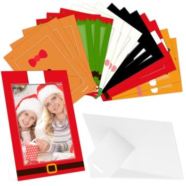 Imagem de Beupy Pacote com 48 molduras de Natal, porta-retratos de papel, 10 x 15 cm, porta-retratos de papelão com cavalete, cartões de papel para presentes de Natal para a família, decorações de festa em casa
