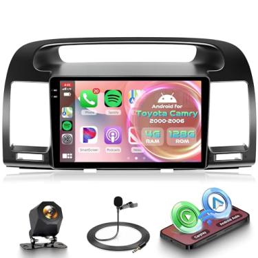 Imagem de Orderich Rádio automotivo Android 4G + 128G para Toyota Camry 2000-2006 com CarPlay sem fio Android Auto, tela sensível ao toque de 23 cm, conexão de espelho estéreo para carro, navegação GPS, WiFi
