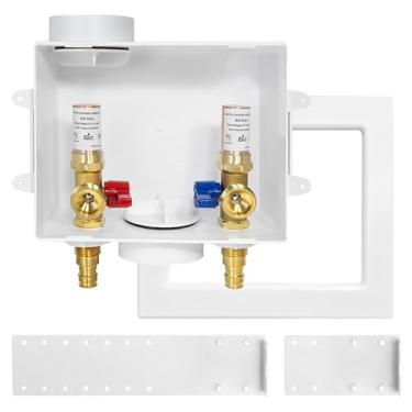 Imagem de Caixa de tomada para máquina de lavar (solta), dreno central/dreno lateral, entrada Pex-A de 1/2 polegada x conexão de saída MHT de 3/10.2 cm, com martelo de água de cobre (WM013)