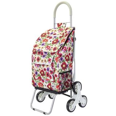 Imagem de dbest Products Carrinho de passeio com alças de mochila, carrinho de compras, apartamento dobrável, condomínio, flor