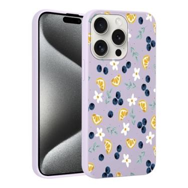 Imagem de FBHGLOA Capa de telefone para iPhone 15 Pro Max de 16,7 cm Kawaii com colagem de limão e mirtilo, desenho fofo de fruta, flor, folhas, bolinhas, capa de telefone macia TPU à prova de choque para