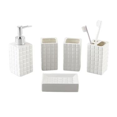 Imagem de Dispensador de sabão Copo de cerâmica luxo leve para enxaguatório bucal, porta-escovas dentes, dispensador sabão, enfeites banheiro, conjunto cinco peças para lavagem
