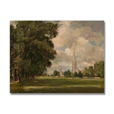 Imagem de NHLDZYH Impressão em tela estilo John Constable, (sem título 10), painel de tela de paisagem romântica, decoração de parede com tema de natureza para quarto ou escritório. Apenas tela de 50 x 65 cm