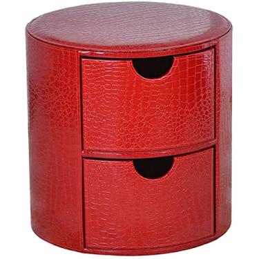 Imagem de ZJYWMM Banqueta para pés Caixa de armazenamento redonda de couro com gavetas para almofada de sala de estar e quarto
