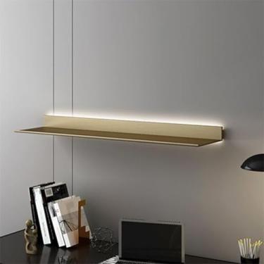 Imagem de Prateleiras de parede flutuantes, prateleira de parede flutuante iluminada com iluminação LED, prateleira de armazenamento de parede, para suporte de exibição de liga de alumínio, estante de livros e