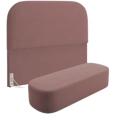 Imagem de Cabeceira Cama Box Queen 160cm Lanna com Puff Recamier Doha W01 Suede Rosê - Lyam Decor