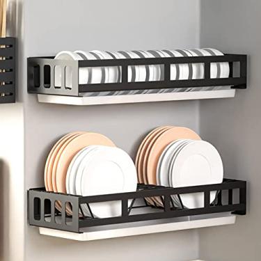 Imagem de BSNANCA Escorredor de pratos de aço inoxidável, suporte de utensílios, escorredor de pratos com bandeja coletora, escorredor de pratos de parede, escorredor de pratos de 2 níveis, kit