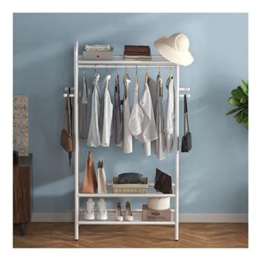 Imagem de Cabideiro para exibição de roupas, trilho de roupas com moldura de metal, prateleiras de armazenamento de roupas com prateleiras de sapatos, suporte de roupas para entrada de loja e quarto