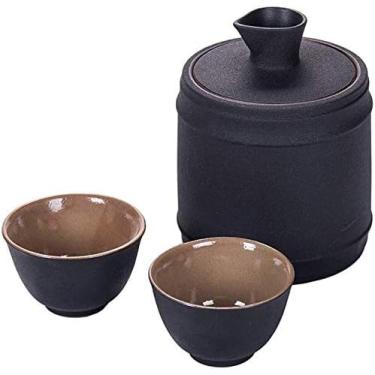 Imagem de GNHGDFFDF Conjunto de copos de saquê conjunto de copos de vinho de cerâmica pitoresca japonesa com 4 peças, inclui pote de saquê de 340 g, copos de saquê de 80 ml, para conjunto de panela fria/quente