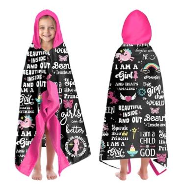 Imagem de Words Says Print Toalhas de praia grandes com capuz para crianças de 7 a 10 anos, toalhas de banho com capuz para crianças adolescentes 89 x 152 cm, toalha preta de secagem rápida, perfeita para praia