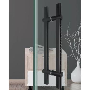 Imagem de Puxadores de porta de vidro ajustáveis dupla face, conjunto de ferragens de porta de aço inoxidável, alça push pull para celeiro/porta da frente/chuveiro, puxadores de porta preto fosco (80 cm)