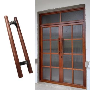 Imagem de Maçaneta de porta de entrada de madeira maciça, substituição de puxador de porta de vidro francês, barra de apoio comercial de dupla face com kit de instalação (Cor: Estilo B, Tamanho: 100 cm/39 3/8