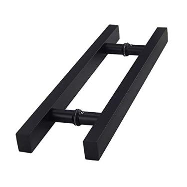Imagem de Puxador de porta de vidro de tubo quadrado de aço inoxidável push-pull/puxador de porta de celeiro de madeira deslizante - preto/prata, 7 tamanhos (preto 800 × 600 mm)