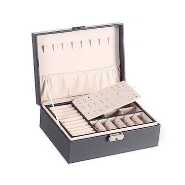 Imagem de Porta-joias, brincos, caixa de joias, caixa de joias, fechadura de camada dupla, caixa de joias de grande capacidade, colar, pulseira, caixa de armazenamento