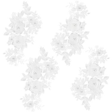 Imagem de GORGECRAFT 4 peças de apliques de bordado de flores branco decorativo costurado em tecido floral bordado colarinho acabamento remendo para roupas, jeans, chapéus, camisas, blusas, vestido de formatura