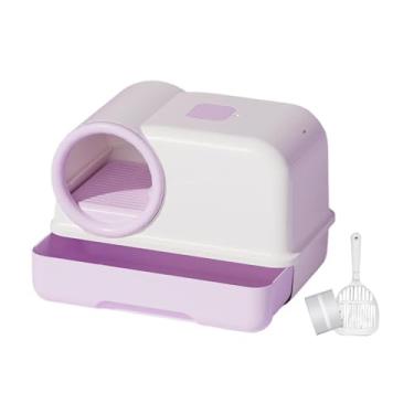 Imagem de Ｂｅｓｇａ Caixa de areia para gatos fechada, à prova de respingos, com pá, suprimentos para animais de estimação, bandeja de areia para gatinhos, penico para, Roxo