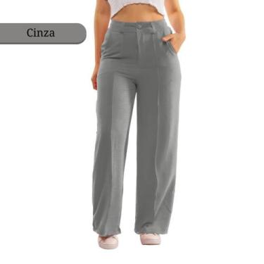 Imagem de Calça Feminina Pantalona Cintura Alta Soltinha Tecido Duna Com Bolso C