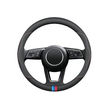 Imagem de Capa de volante redonda de couro PU protetor antiderrapante respirável absorvente de suor esportivo adequado para 37-38 cm (14,5-15 polegadas) de diâmetro interior do volante adequado para BMW (estilo