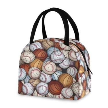 Imagem de Blueangle Lancheira isolada à prova de vazamento – Bolsa de almoço reutilizável com design de bolas de beisebol, recipiente de alimentos compacto para escritório, viagens e atividades ao ar livre (505