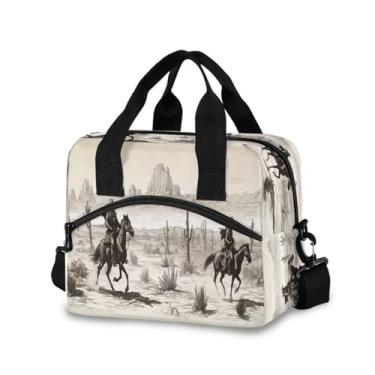Imagem de Blueangle Lancheira isolada com estampa de cowboy do oeste americano, alça de ombro removível e alça - lancheira reutilizável para homens e mulheres (683)