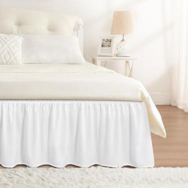 Imagem de RIMELA Saia para cama queen size lua branca 38 cm, saia de cama elástica, babados, para base de cama ajustável, tecido macio e durável, lavável na máquina, fácil de instalar, saias de cama