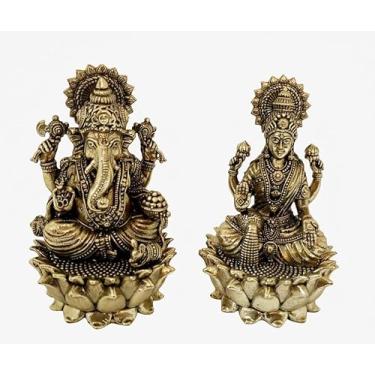 Imagem de BEXCO Conjunto de estátuas de latão, Lakshmi e Ganesha, Lord Ganesha e Deusa Laxmi, par para uso diário e Diwali Pooja (3,8 cm)
