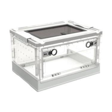Imagem de FJMQHU Terrário Transparente Dobrável para Criação de Répteis, Painel Superior de Malha Leve para Lagartixas, Tartarugas, Habitat para Animais de Estimação D, Branco S