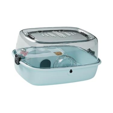 Imagem de IEUDNS Casa de gaiolas de hamster grande com top aberta, transparente, portátil e de pequenos animais Hamster Habitat for Bunny Ryes Sugar Gelider, Azul