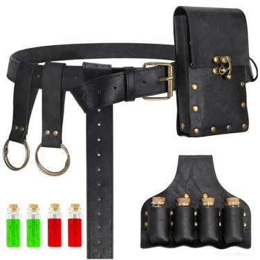 Imagem de Bolsa de cinto renascentista, bolsa de couro de pirata viking medieval, conjunto de garrafa de poção, saia, caminhada, Halloween, cosplay, acessório para fantasia, Garrafa preta, Belt Pouch