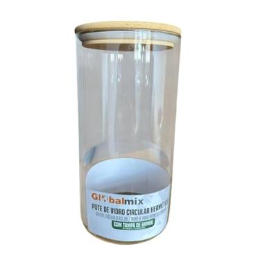 Imagem de Pote de Vidro Hermético com Tampa de Bambu, 1200ml, Borossilicato, Circular, 10cm Diâmetro x 19cm Altura, Multiuso para Armazenamento de Alimentos